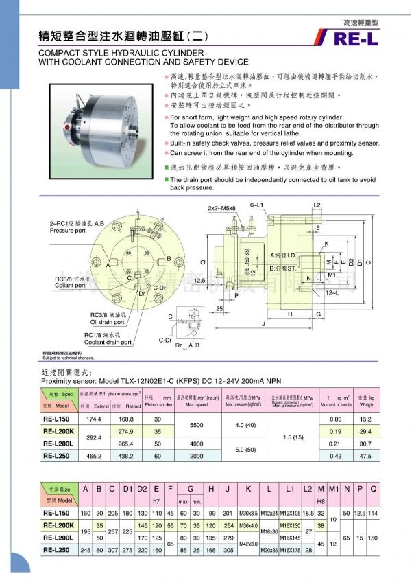 佳賀中實精短整合型注水回轉(zhuǎn)油壓缸 RE-L
